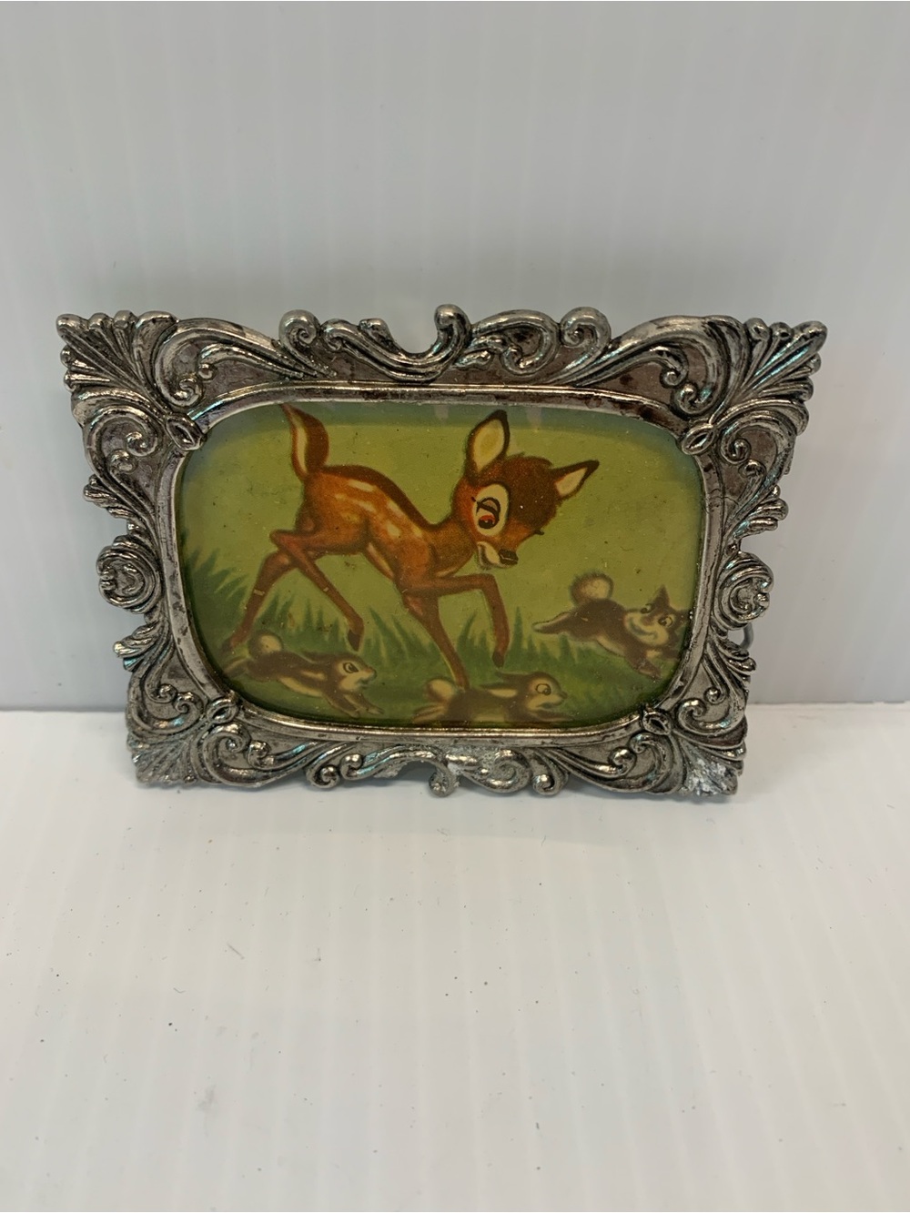 Vintage Style Silver Ornate Picture Frame with Bambi Illustration